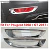 2PCS Car Rear Fog Lights Lamps Frame Decoration Cover Trim Fit For Peugeot 5008 / GT 2017 - 2024 ABS Chrome Accessories Exterior