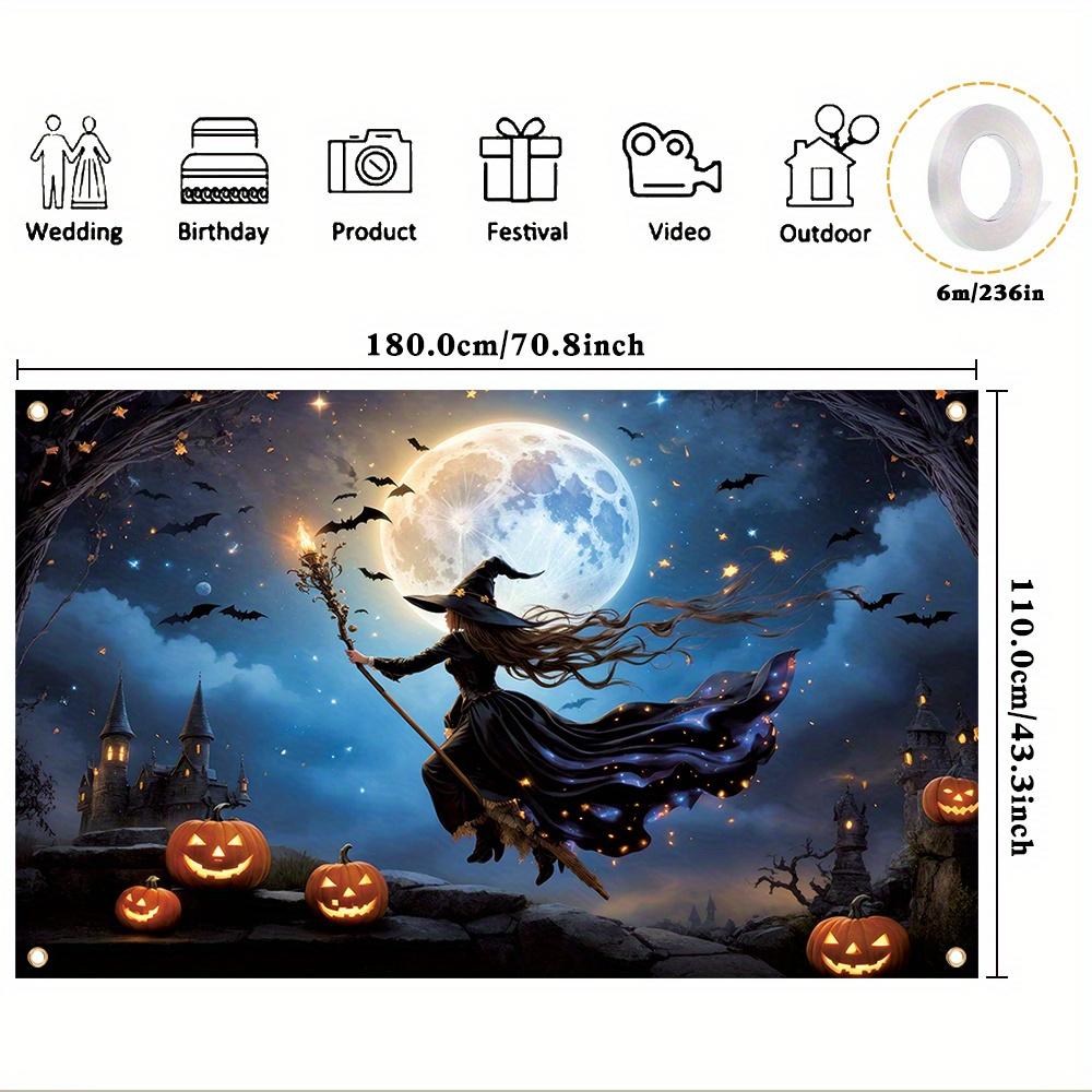 1 item, Halloween banner, full moon night witch pumpkin lantern horror photography backgroundzyc