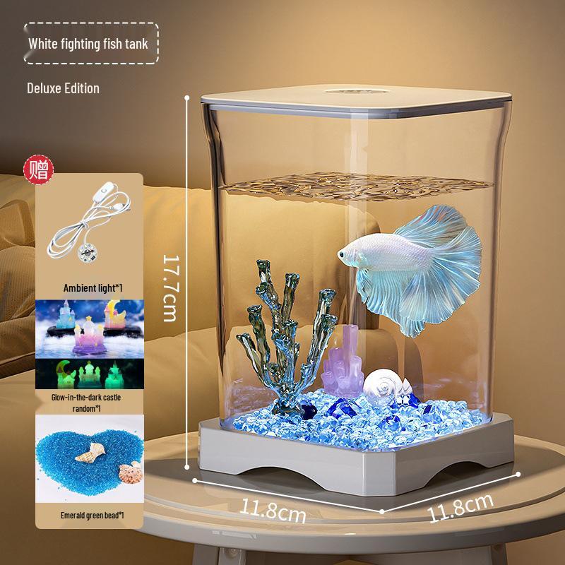 Creative Betta Fish Ecological Desktop Tank with Night Light Decoration.