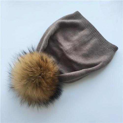 Real Raccoon Fur Pom Pom Knitted Hat Women Beanies Cashmere Winter Hat Female Girl Cotton Skullies Wool Beanie Hat