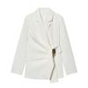 European American Style Fashion Suit: Buckle Decor Jacket & Straight-Leg Pants Two-Piece Slim Fit Set for Women