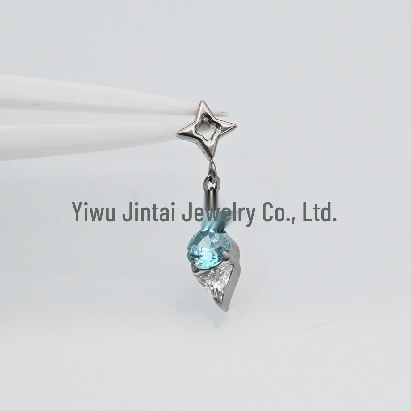 

F136 Titanium Alloy Zircon Star Triangle Dangle Earrings Single Head Ornament (No Rod)