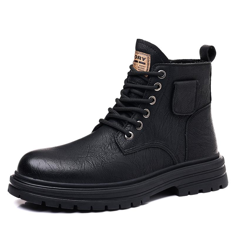 Retro men's warm men's leather shoes high-top tooling boots Martin boots men's autumn and winter velvet British style
