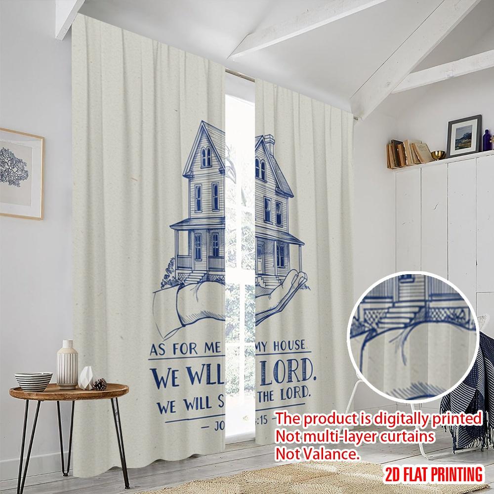 2pcs 2D flat printing Curtain House Serve Lord Joshua 100% Polyester Fabric Without Electricity Birthday Party for Holiday