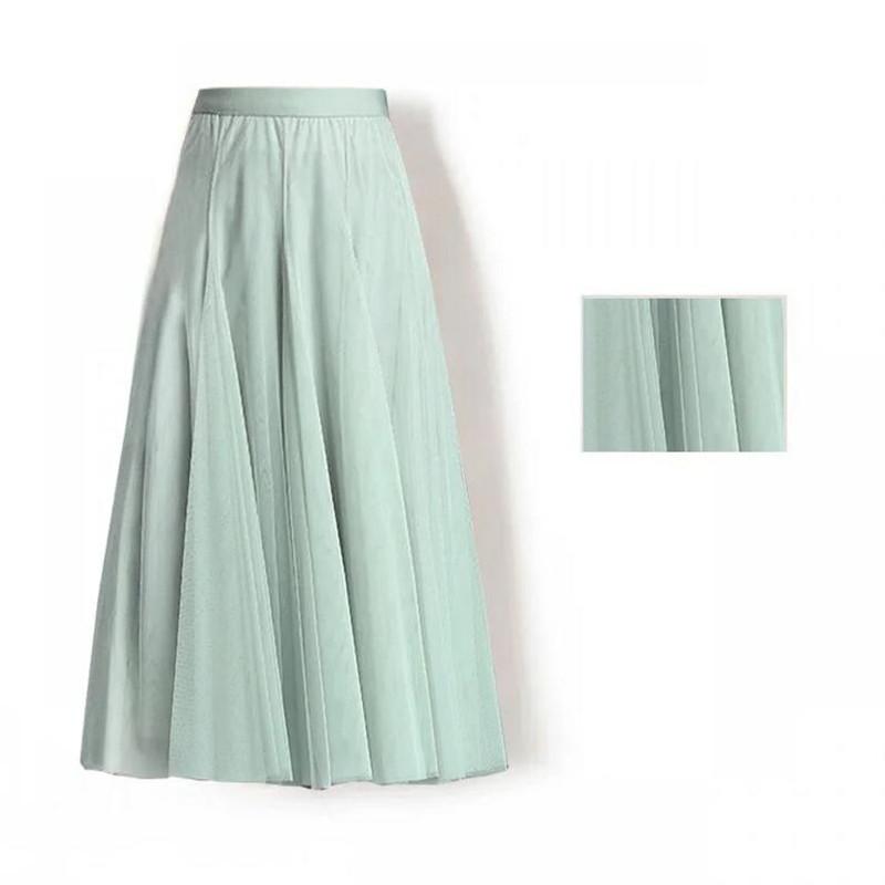 Spring Autumn Summer Holiday Beach Women Long Midi Skirt Ladies Elastic High Waist Tulle Mesh Pleated Tutu Skirt