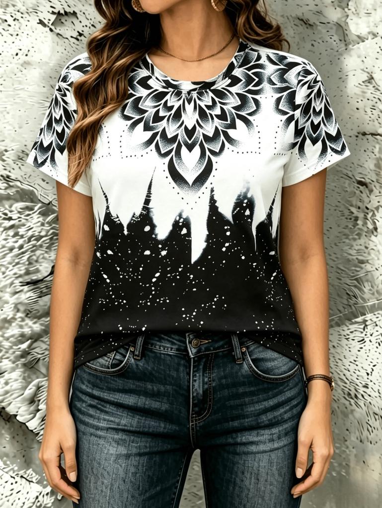 Vintage Summer Women's Polka Dots T-Shirt Floral Graphic Fashion Casual Short Sleeve Crew Neck Tops Tees Daily Female Clothing