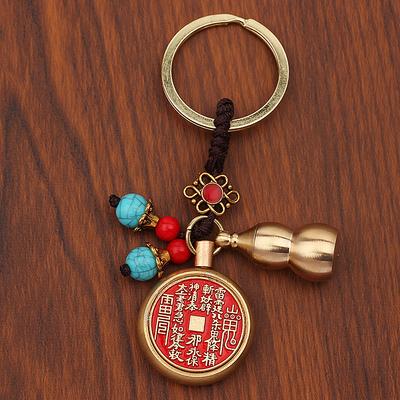 Brass Mountain Ghost Copper Coin Keychain Pendant, Men's Bag Pendant, Pure Copper Red Oil Qianmen Gossip Pendant.
