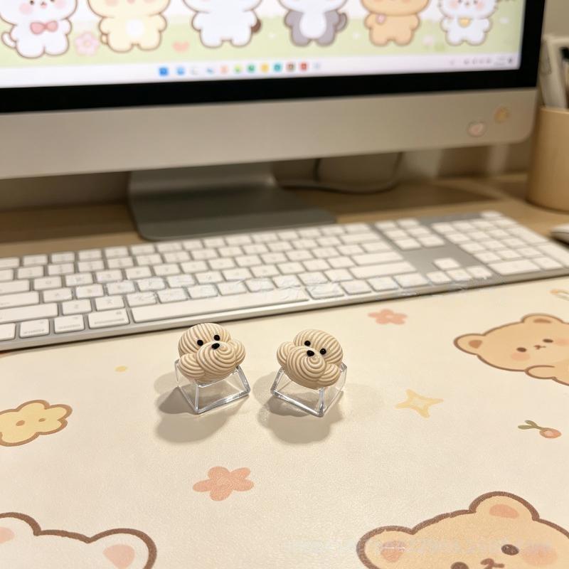 DIY 3D Cute Animal Keycaps 10PCS Creamy Style Cross-Shaped Universal Key Accessories for Home Mechanical Keyboard Use