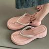 Comemore Summer Leisure New Pearl Slippers Outside Wear Thick Bottom Beach Girls Flip-flops Wedges High Heeled Slides for Women