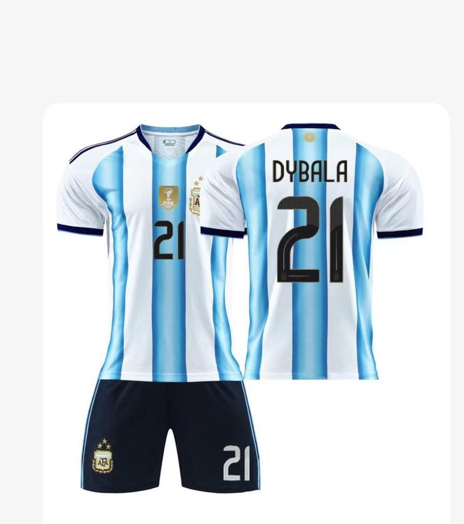 Argentina Home No. 10 Messi & No. 21 Dybala Kids Soccer Jersey Set - World Cup 2526