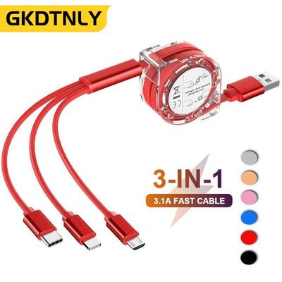 3-in-1-USB-Ladekabel für iPhone & Micro-USB- und USB-C-Kabel, einziehbares tragbares Ladekabel für iPhone