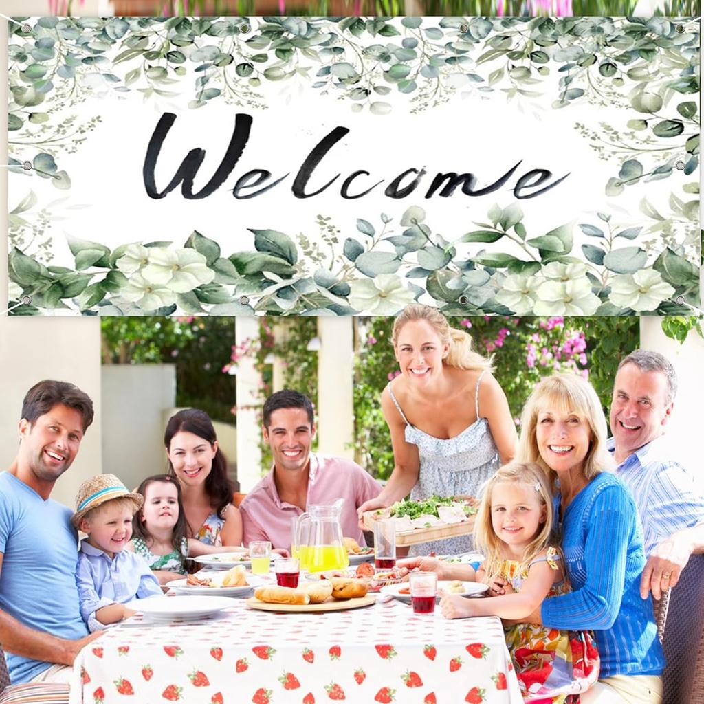 CSFOTO 7x16 stóp Baner Dekoracyjny Drzwi Garażowe z Motywem Witamy Wiosenne Rośliny Liście Dekoracja Garażu Tło Zielone Liście Eukaliptusa Duże Drzwi Garażowe