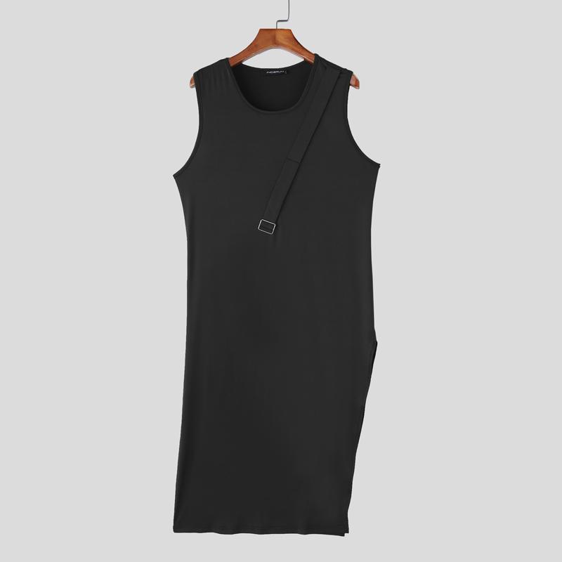 

INCERUN Мужские майки без рукавов с неровным подолом и разрезами, повседневные длинные M чёрный