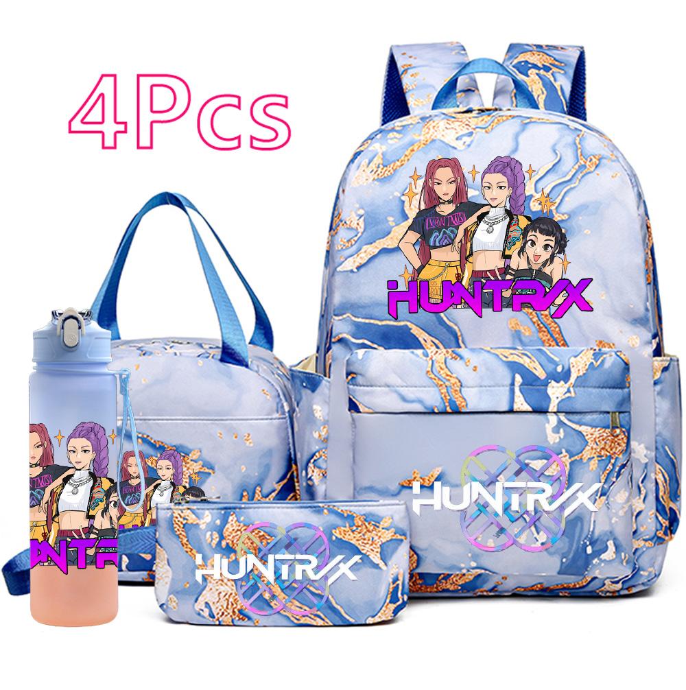4Pcs/set K-Pop Demon Hunters Printed Backpack Handbag Pencil Case 750Ml Water Bottler for Teenager Boy Girl Large Capacity Waterproof Schoolbag