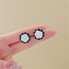 Korean Unique Camellia Black White Stud Earrings for Women Piercing Ear Jewelry Pendientes Earring