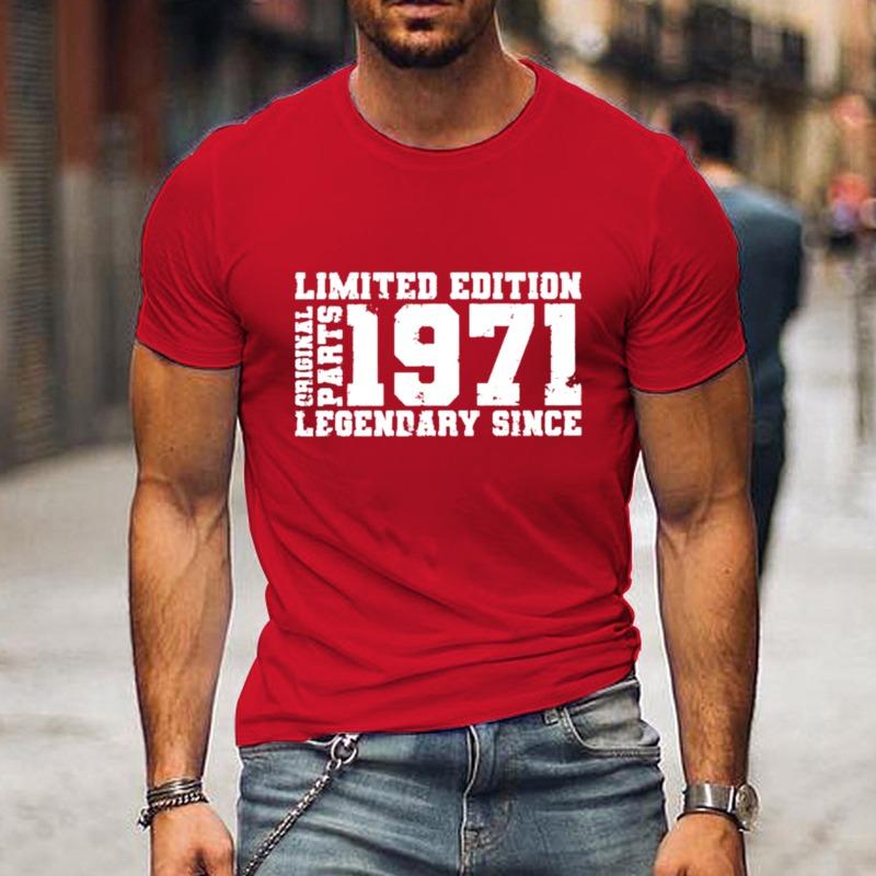 "EDYCJA LIMITOWANA 1971" Nadruk z literami, Casualowe bluzki z krótkim rękawem i okrągłym dekoltem dla mężczyzn, Szybkoschnący, wygodny, casualowy letni T-shirt
