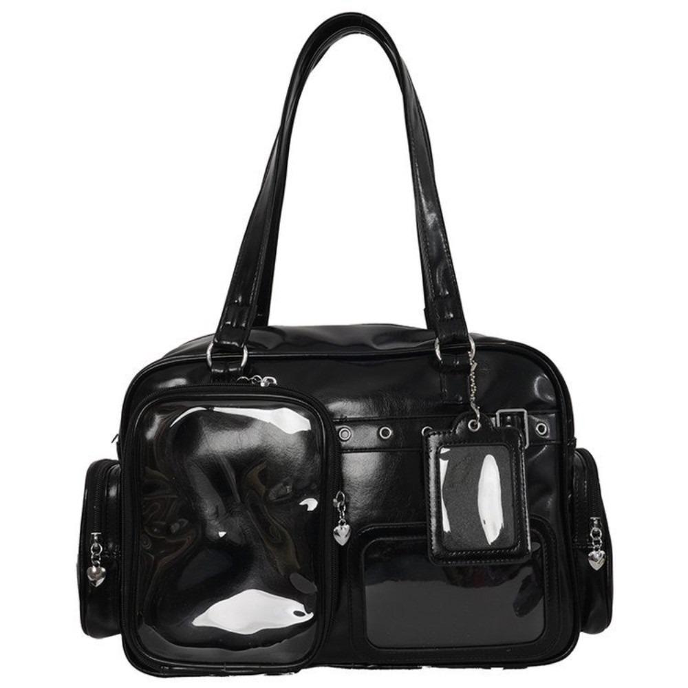 Large Capacity Transparent Ita Bag PU Leather Harajuku Shoulder Bag Preppy Style Handbag Daily Use