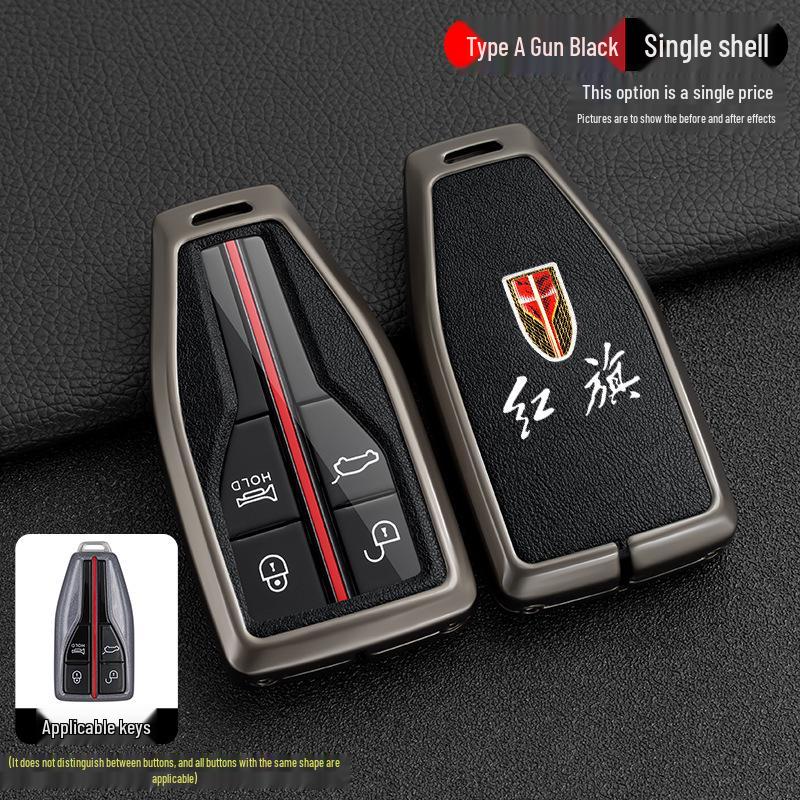 Hongqi H5/H7/HS5/HS7 Auto-Fernbedienung Metall-Leder Schutzschlüsselhülle und Halter.