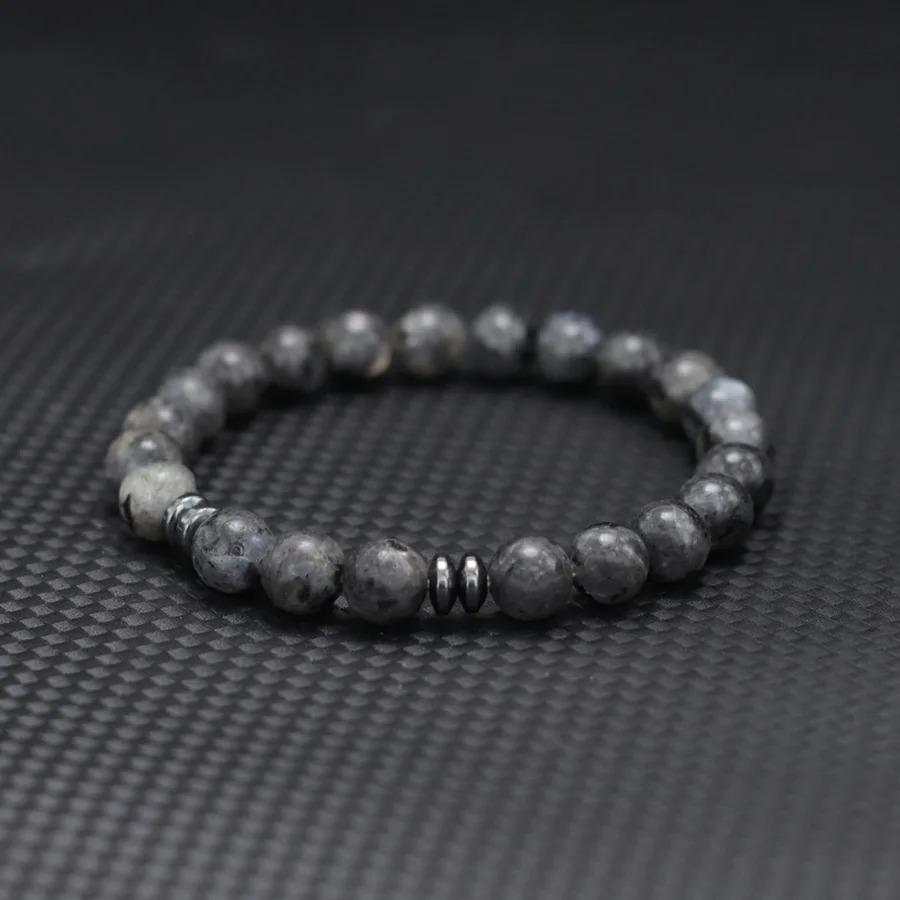 Genuine Natural Stone Beads Bracelet Men 8MM Howlite Obsidian Tiger Eyes Beaded Elastic String Bangles Homme Joias