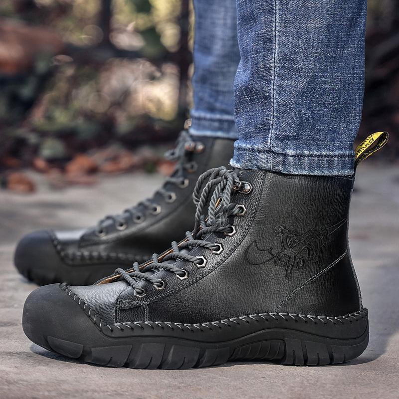 Buty Męskie Moda Buty Motocyklowe Wodoodporne Skórzane Buty Wiosenne Sznurowane Buty na Platformie Nowe Buty Wysokie dla Mężczyzn Botas Hombre