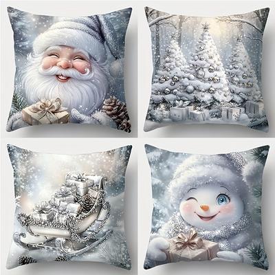Weihnachts-Kissenbezüge: Weihnachtsmann, verschneite Bäume, Schlitten mit Geschenken & Schneemann! Sofa Raumdekoration Neujahrsurlaub Heimdekoration
