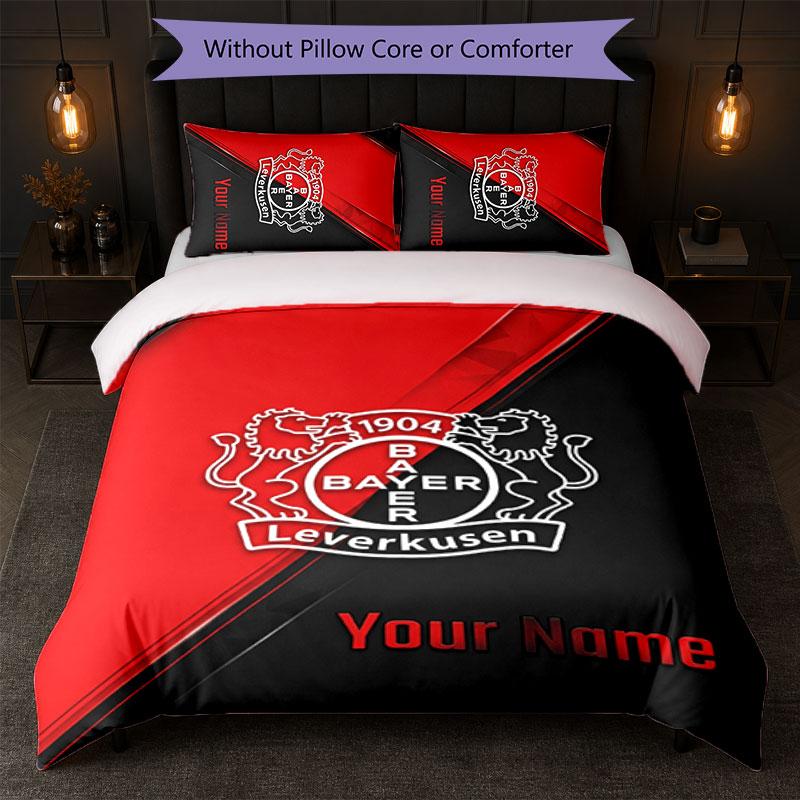 Set Biancheria da Letto Personalizzato Bayer Leverkusen Calcio Testo Nome Personalizzato 1 Copripiumino + 2 Federe Logo Calcio Regalo Personalizzato per Occasioni Speciali Decorazione Camera da Letto