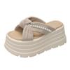Thick-bottomed Pearl Slippers Women's Fashion Outer Wear 2025 Summer New Versatile Height Increase 9cm Bow Muffin Sandals