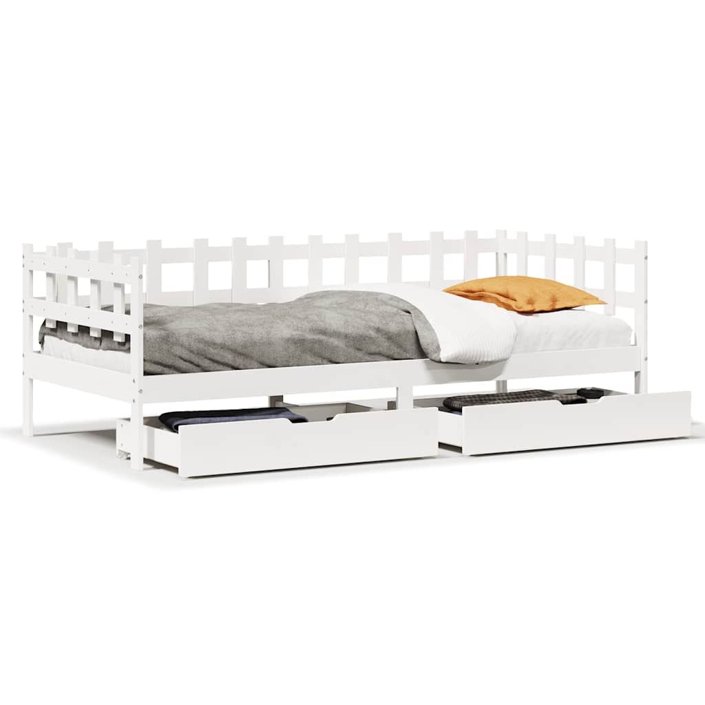 Daybed with Drawers White 90x200 cm Pine Wood