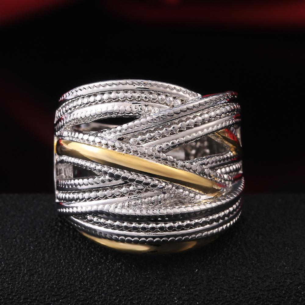 Huitan Personality Big Intersect Metallic OL Style CopperColor Gold Color Mix Office Lady Finger Rings Fashion Rings Jewelry