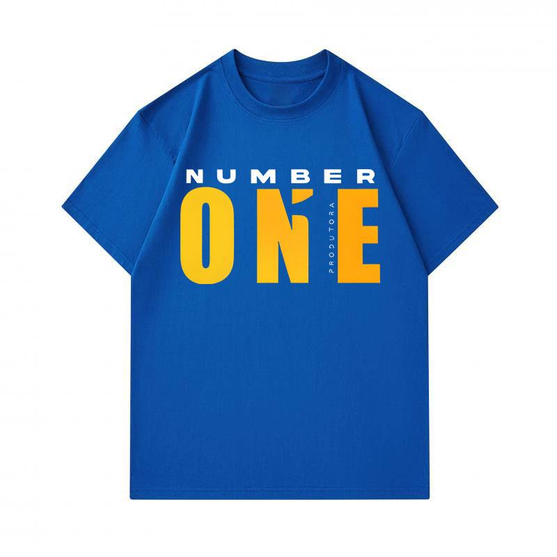 Men's 100% Cotton Crew Neck Short Sleeve T-Shirt, Casual NUMBER ONE Letter Printed Soft Breathable Summer Tee Top for Daily Wear Street Activity