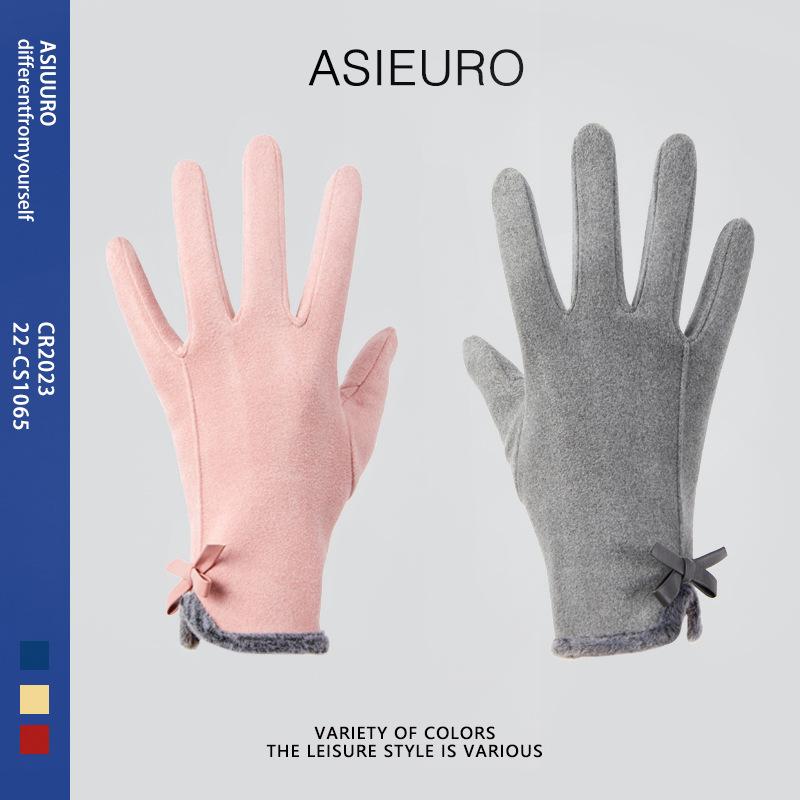 Elegant Ladylike Suede Warm Touch Screen Gloves In Autumn and Winter Warm Cold Outdoor Windproof Riding
