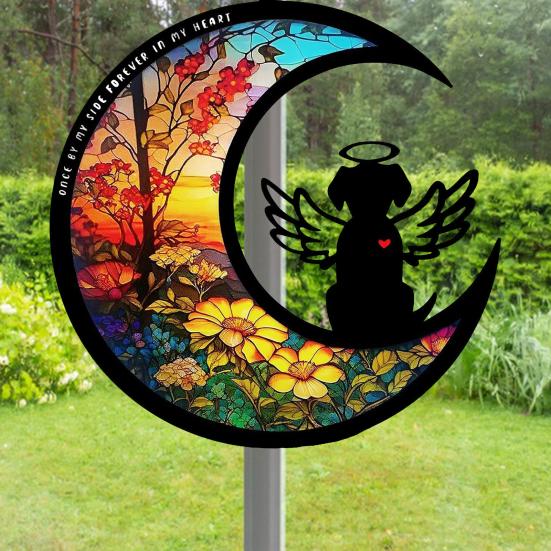 Pet Memorial Sun Catcher Dog Cat Suncatcher Pet Memorial Keepsake Stained Glass Style Hanging Decoration for Loss of Dog Sympathy Gift