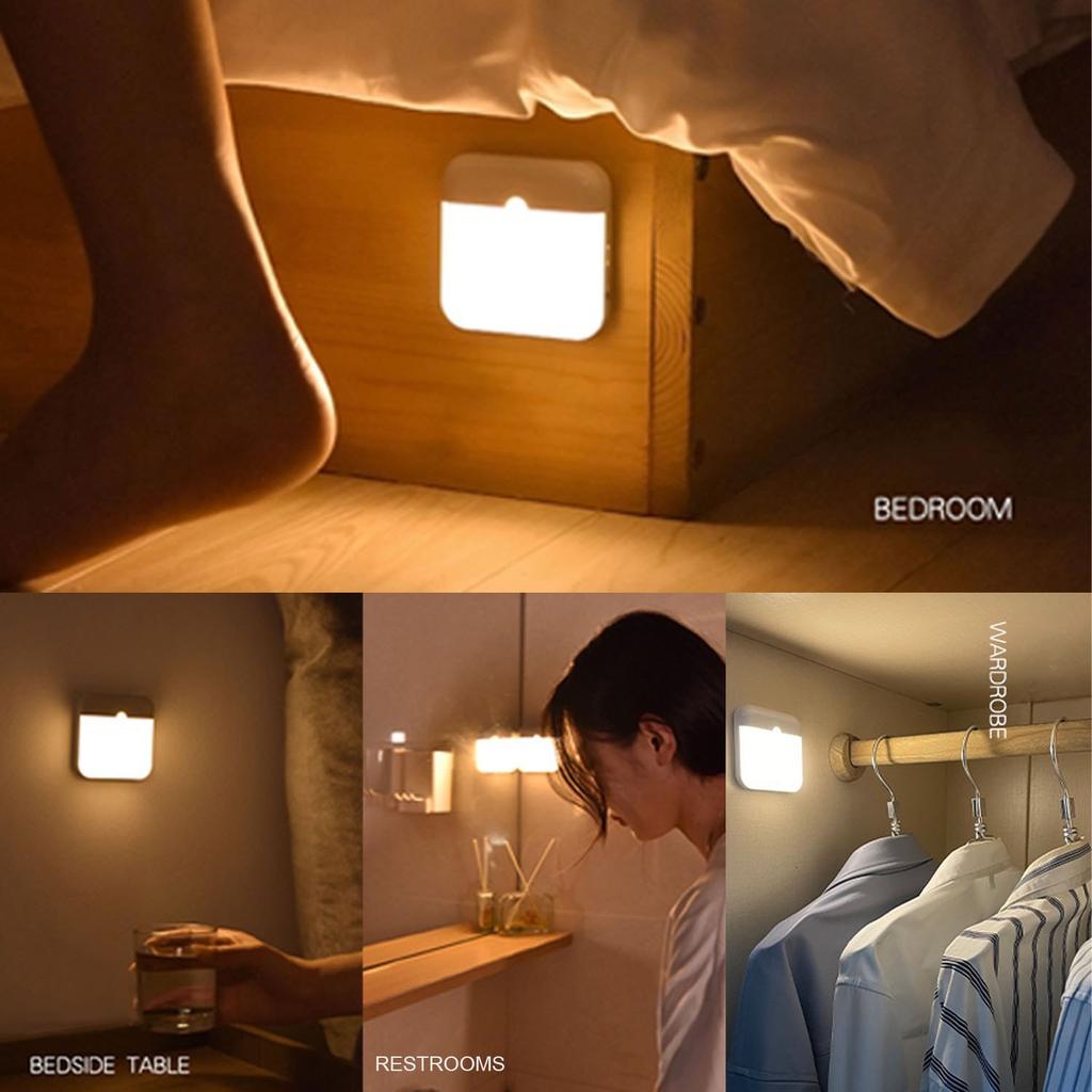 Motion Sensor Led Night Light Usb Charging Square Lamp for Bedroom Kitchen Stair Hallway Wardrobe Cupboard Lighting