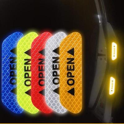 4 unids/set pegatina de coche puerta advertencia de seguridad pegatinas reflectantes tira reflectante advertencia accesorios universales luminosos