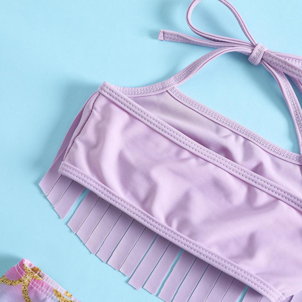 Dziewczęcy Bikini Zestaw Syrenka z Frędzlami - Letni Podzielony Kostium Kąpielowy dla Dzieci
