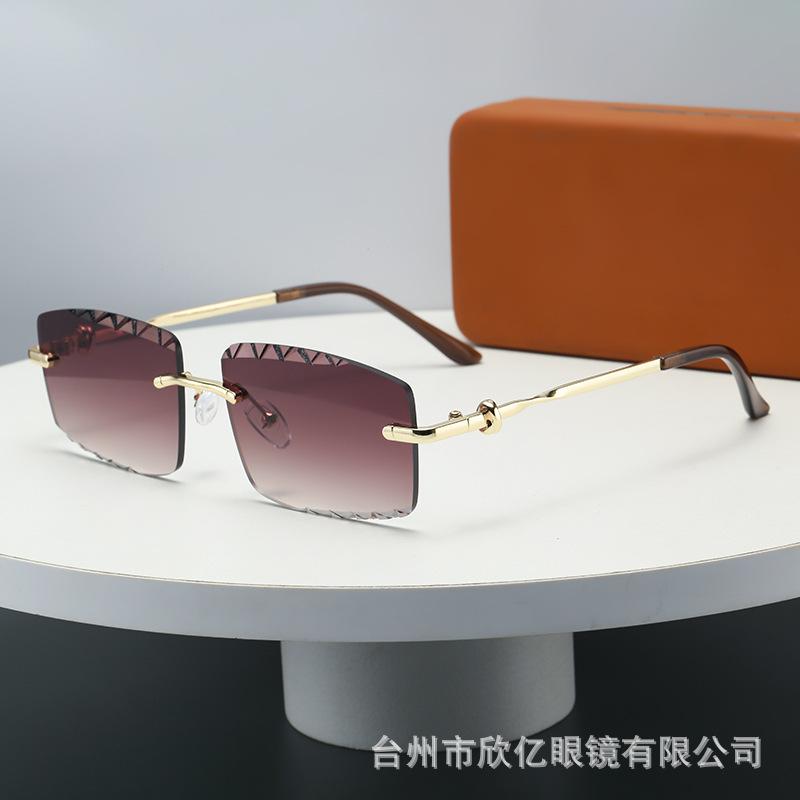 Kajia fashion frameless trimmed metal square retro sunglasses casual versatile European and American trend sunglasses