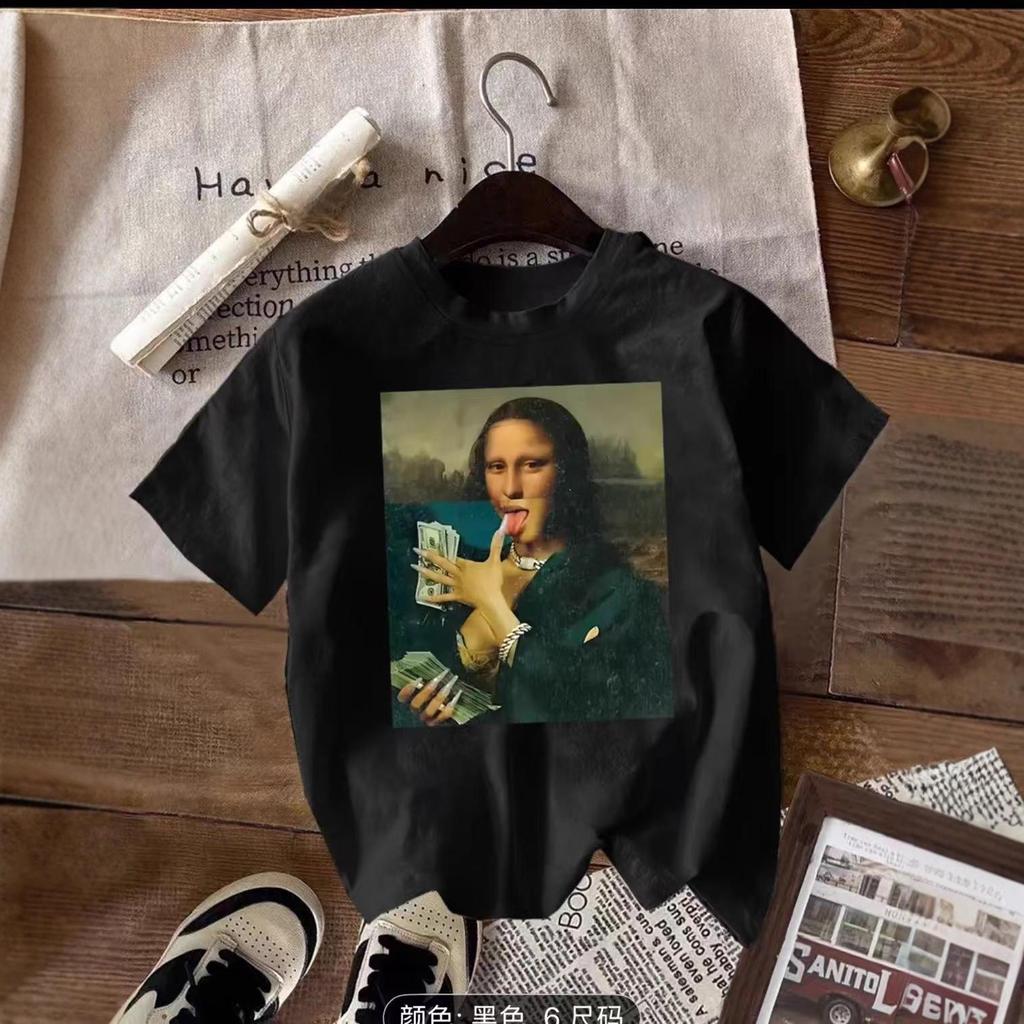 Camiseta Retro Americana de Algodón Suelta de Manga Corta