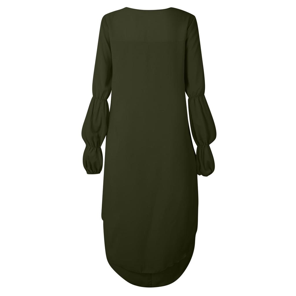 Women's Casual Loose Round Neck Long Sleeve High Hem Irregular Top Shirt