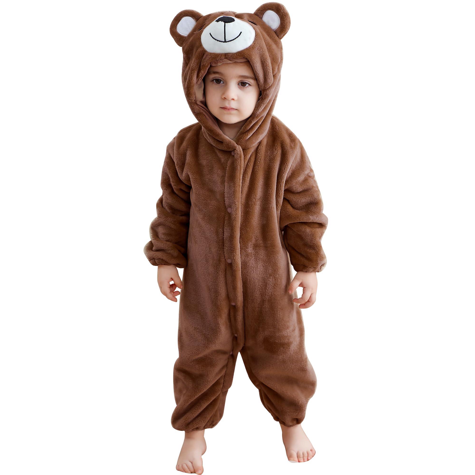 Baby Flanell Tier Warmer Strampler zum Krabbeln 90 braun