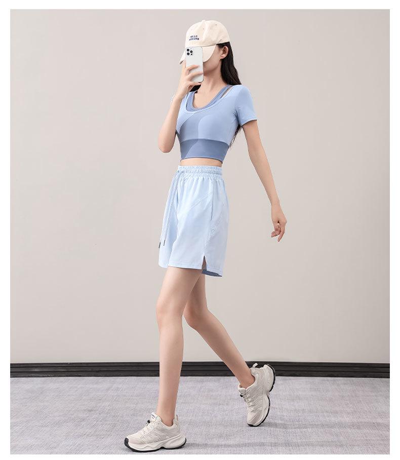 Women's Summer 2025 Fashion Quick-Dry Yoga Set: Loose Five-Point Pants & Short Sleeve Top