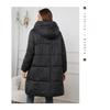 Womens Thick Warm Long Cotton Puffer Coat With Hood Slim Fit Mid-Length Winter Jacket In Solid Colors
