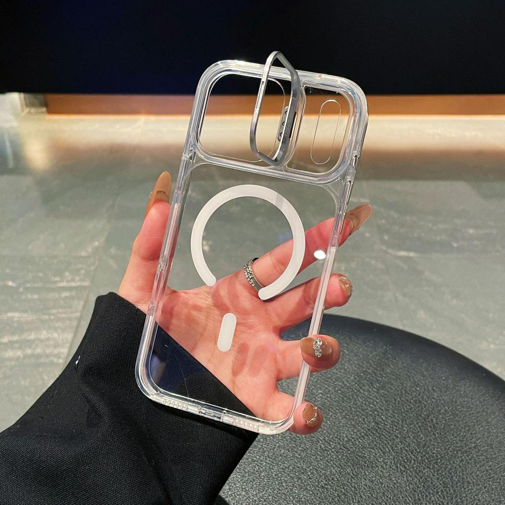 iPhone 17 Pro Max Case: Colored Edge, High Transparency, Magnetic, Apple 16 Lens Stand, Anti-Fall Protection