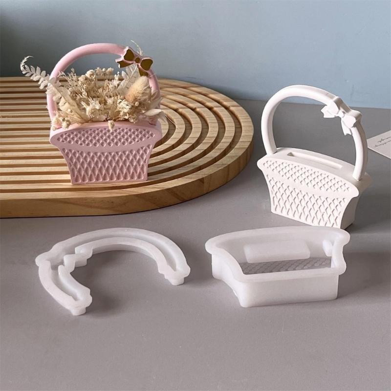 Decorative Flower Basket Silicone Casting Mold Sturdy For Plaster Resin Crafts Home Ornament Design