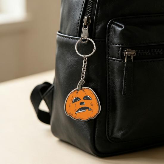 Durable Metal Key Chain Halloween Creepy Pumpkin Acrylic Keychain, Double-sided Head Ring Pattern Charm for Backpacks, Decorative Car Holiday