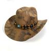 European and American Ethnic Style, Western Denim Hat, Wooden Bead Accessories, Outdoor Riding Jazz Hat, Crimped Retro Sunshade Top Hat