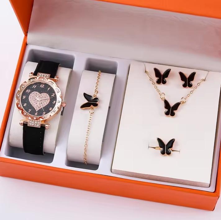 New Popular Women'S Bracelet Watch Fashionable And Simple Butterfly Five-Piece Watch Set Watch