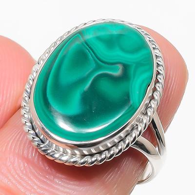 Natural Malachite Gemstone 925 Solid Sterling Silver Jewelry Ring Size 8 r0F28