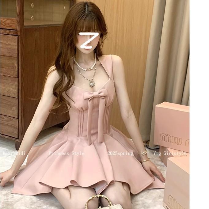 Элегантное французское платье-принцесса без рукавов с бантом XS (70-85 jin)