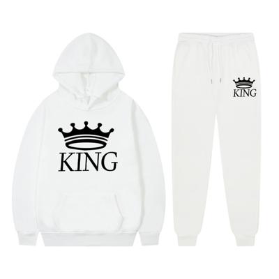 Langarm-Trainingsanzug, KÖNIGIN KÖNIG, Aufdruck, Liebhaber-Paar-Outfits, Fleece-Hoodie, Jogginghose, übergroßes Sweatshirt, Hosenanzug, Herrenbekleidung