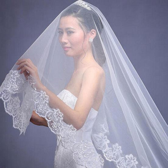 Eleganter einschichtiger weißer Ellbogenlänge Schleier mit Spitzenrand für Brautjungfern und Hochzeit 4,9 Fuß